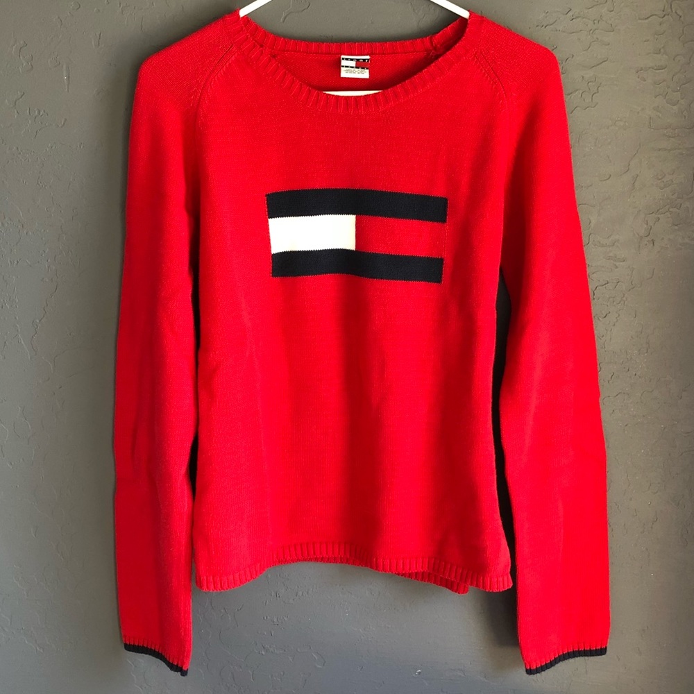 Tommy Hilfiger Jeans Red Cable Knit Shirt Large